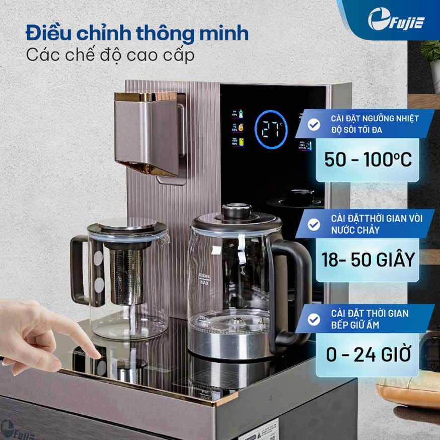 Cây nước nóng lạnh bàn trà có ngăn hỗ trợ khử khuẩn UV FujiE TB238UV